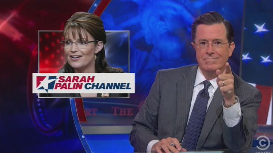 http://thecolbertreport.cc.com/videos/zo7j8y/the-sarah-palin-channel
