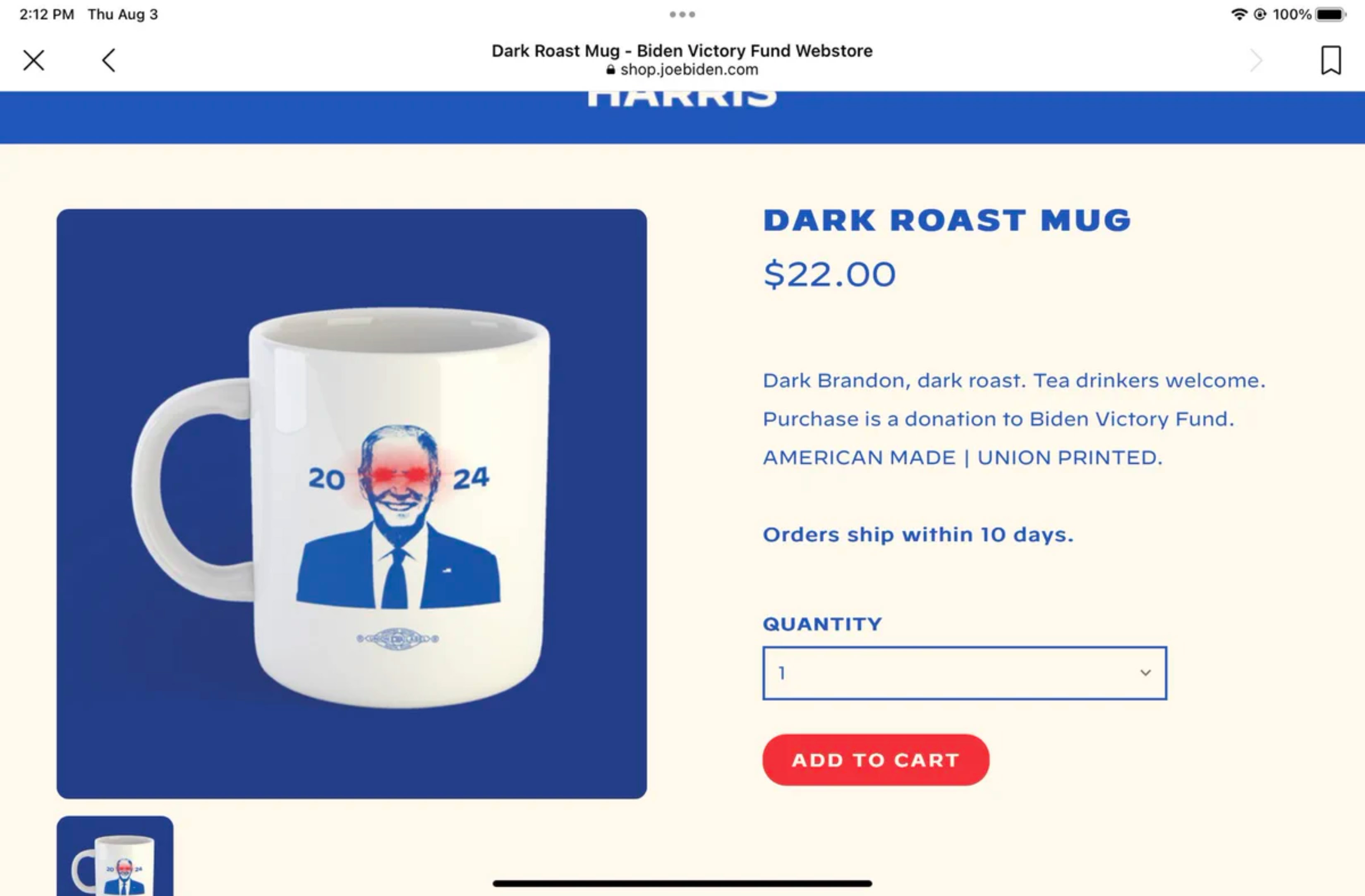 Dark Roast Mug - Biden Victory Fund Webstore