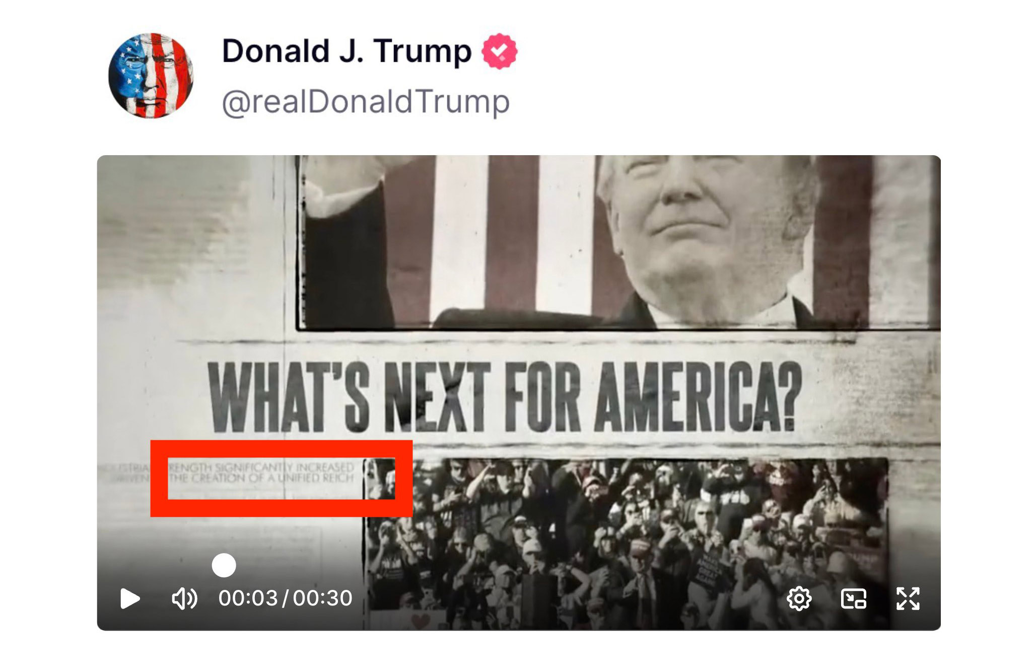 Trump's Truth Social Shares Video With Headline About 'Unified Reich'