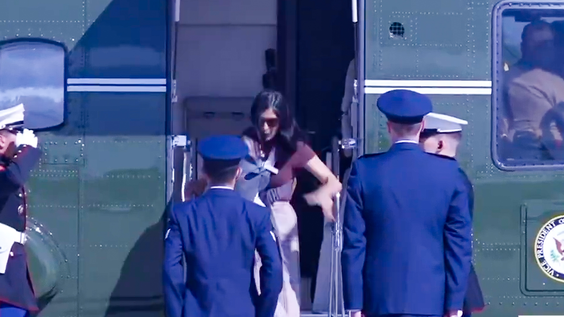 Usha Vance Nearly Falls With Newborn In Scary Stumble Off VP Helicopter