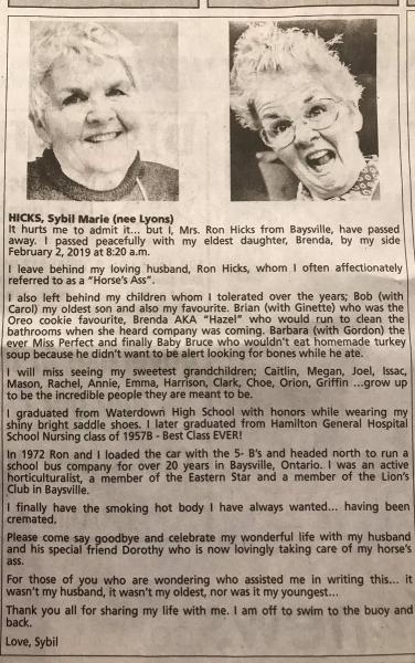 Sybil Hicks obit