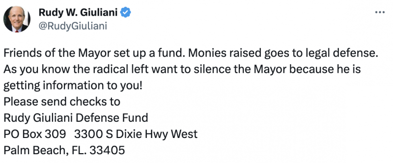 Rudy Fundraiser Tweet